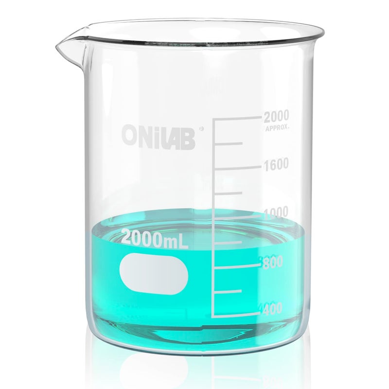 ONiLAB Griffin Low Form Glass Beaker, Vol.2000ml, 3.3 Borosilicate with Printed Graduation 13900247 - Image 1